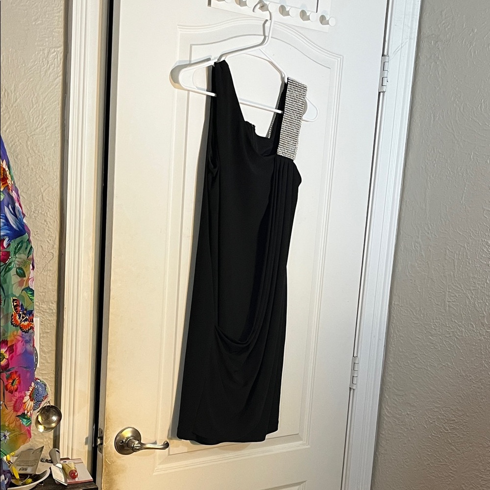 Elegant One-Shoulder Black Dress with Sparkling Strap